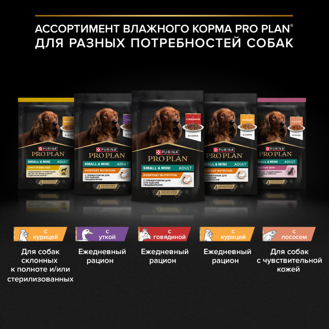 PRO PLAN® для взрослых собак мелких и карликовых пород, с говядиной в соусе