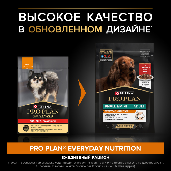 PRO PLAN® для взрослых собак мелких и карликовых пород, с говядиной в соусе