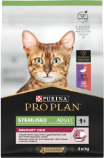 PRO PLAN® Sterilised SAVOURY DUO с двойным вкусом для взрослых стерилизованных привередливых кошек, с уткой и с печенью