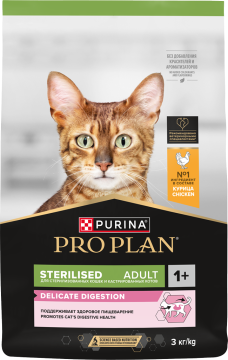 PRO PLAN® Sterilised Adult DELICATE DIGESTION для взрослых стерилизованных кошек с чувствительным пищеварением, с высоким содержанием курицы