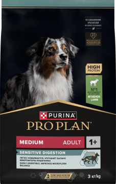 Сухой корм PRO PLAN® для взрослых собак средних пород с чувствительным пищеварением, с высоким содержанием ягненка